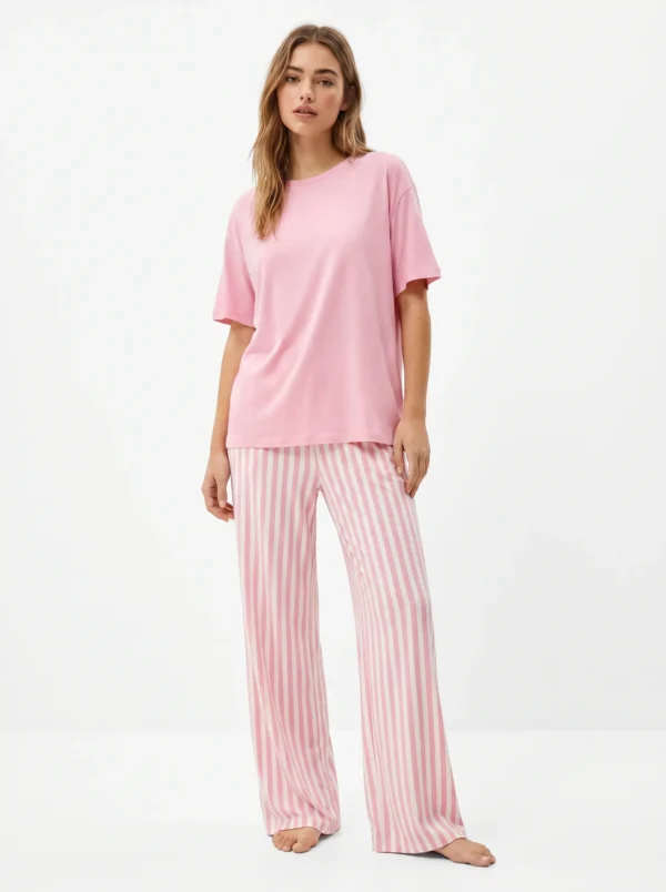Vanilla Oversized Tee & Striped Lounge Pants Set