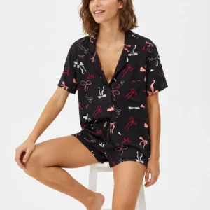 Bow Comfort Short-Sleeve Pajama Set
