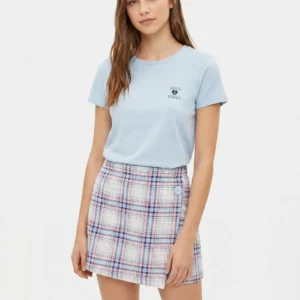 Sky Tee & Plaid Skirt Set