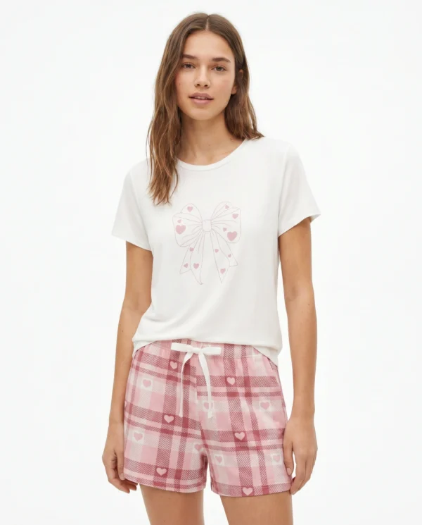 Vanilla Sweet Bow Hearts Shorts Set