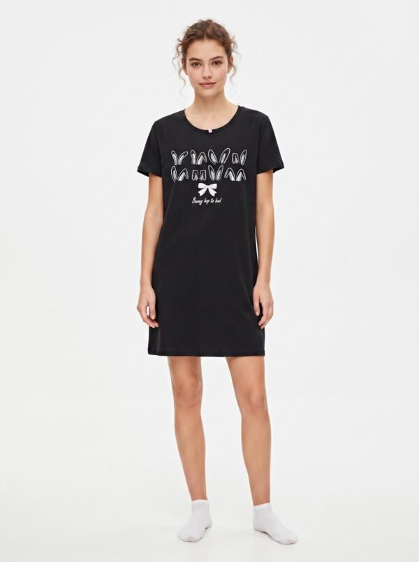 Women's Bunny Print Cotton Sleep Nightshirt Dress