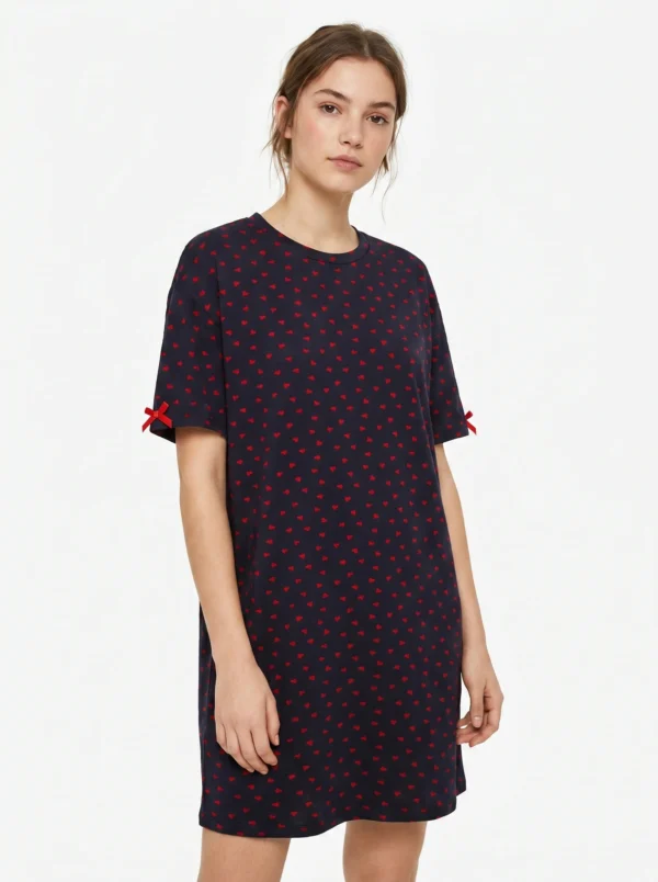 Vanilla Heart Print Short Sleeve Nightdress