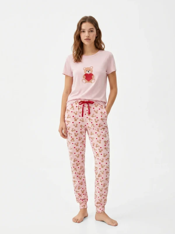 Vanilla Teddy Heart Cotton Pajama Set