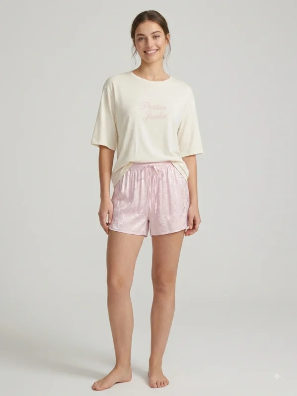 Casual Tee & Satin Shorts Pajama Set